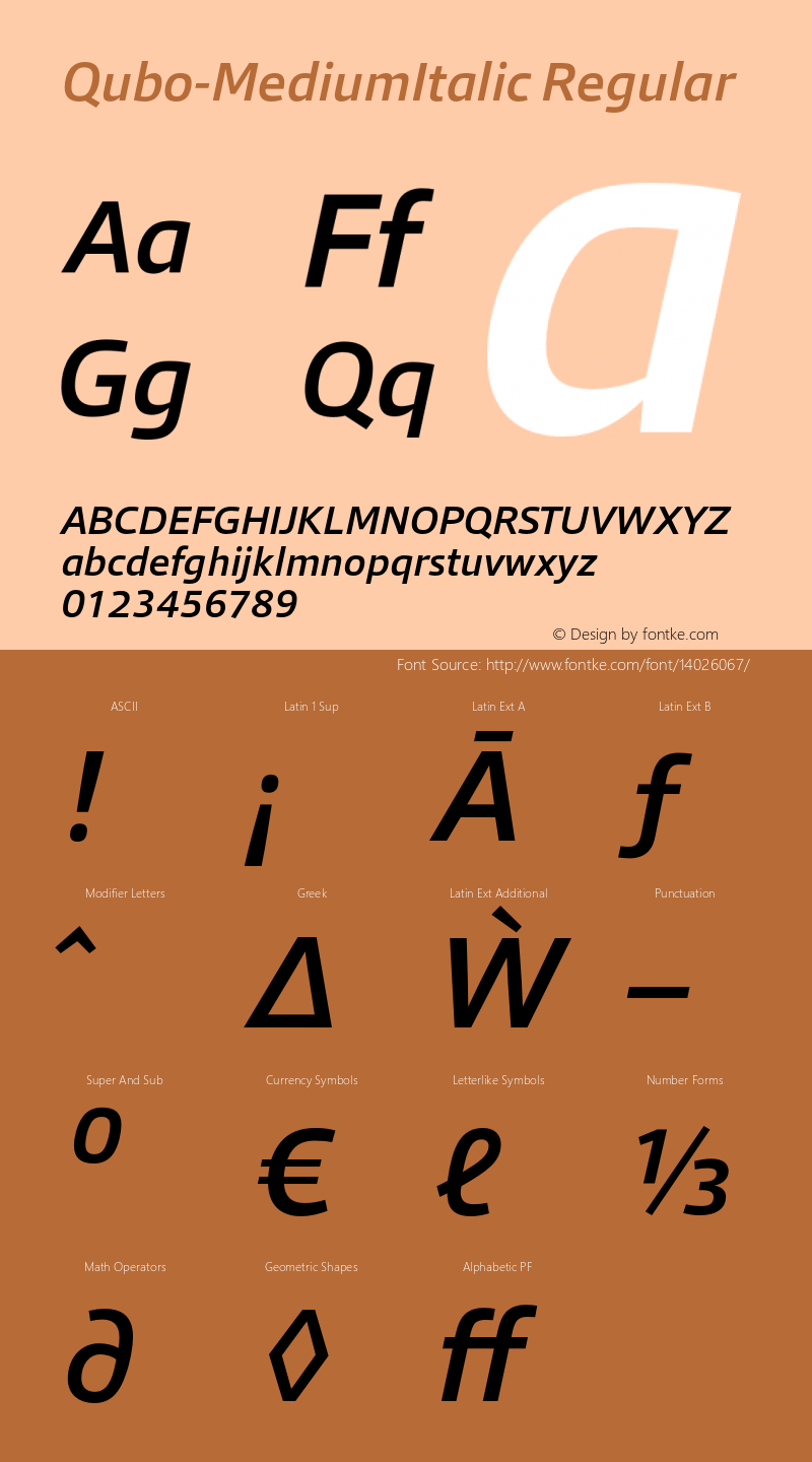 Qubo-MediumItalic Regular Version 1.000 Font Sample