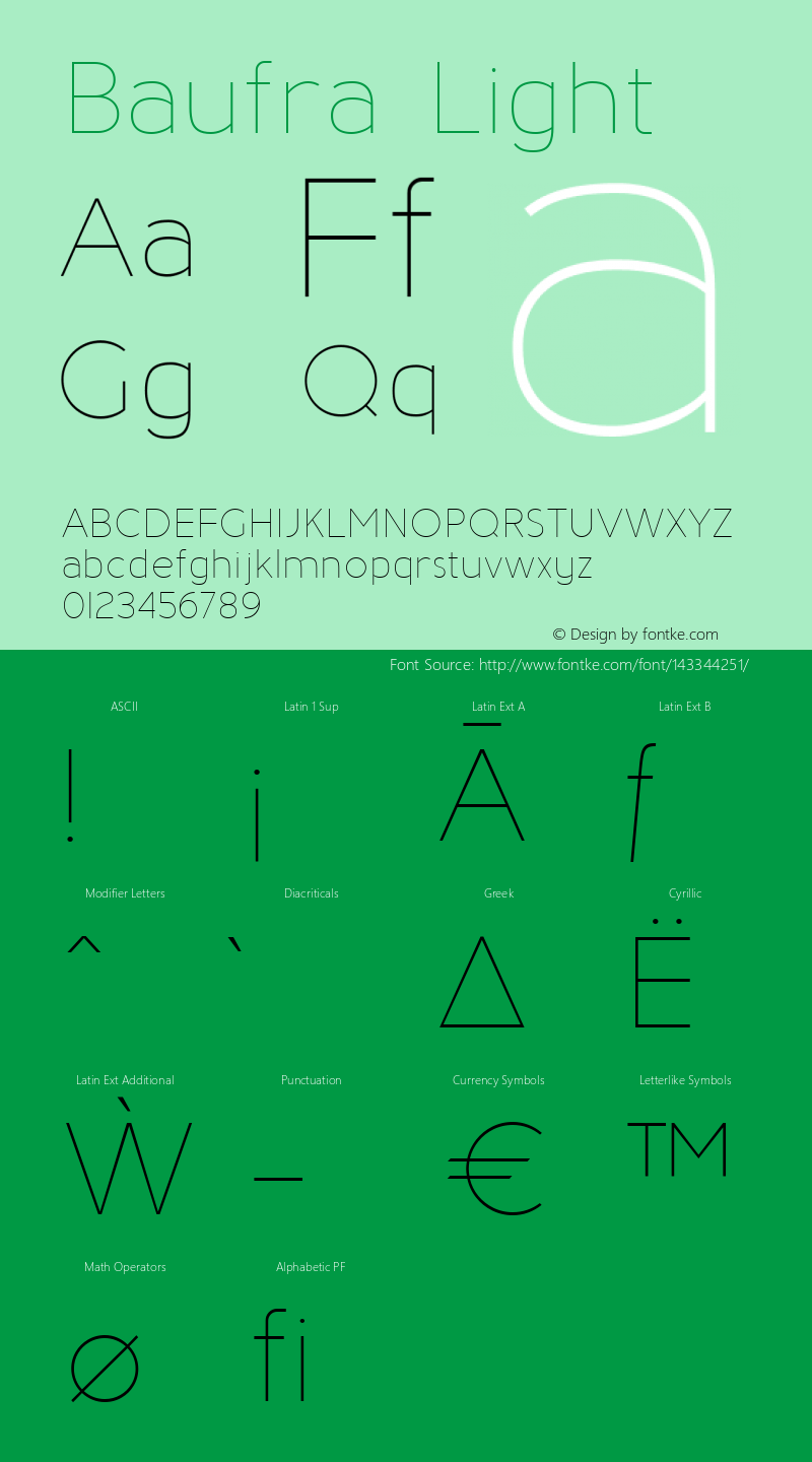 Baufra Light Version 1.002; ttfautohint (v1.6) Font Sample