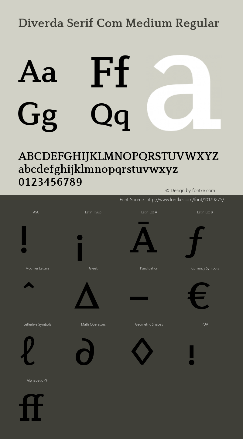 Diverda Serif Com Medium Regular Version 1.10; 2006 Font Sample
