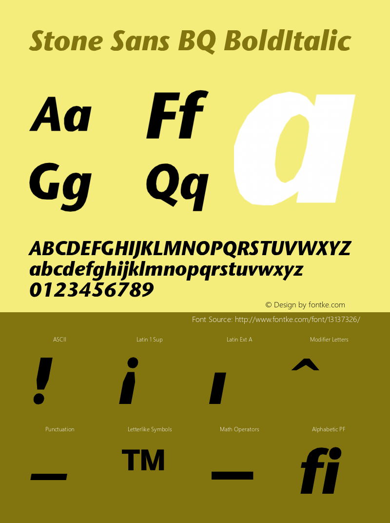 Stone Sans BQ BoldItalic Version 001.000 Font Sample