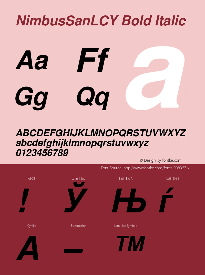 NimbusSanLCY Bold Italic Version 001.005 Font Sample