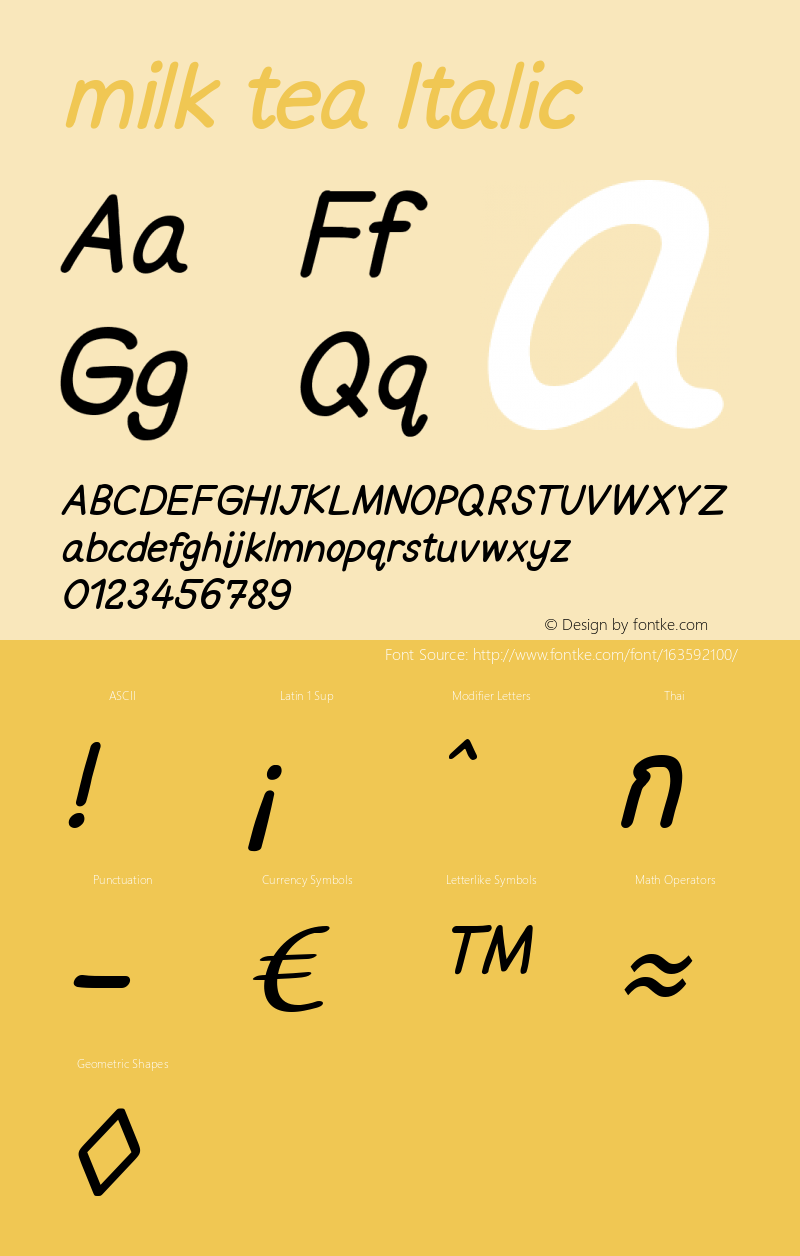 milk tea Italic Version 1.000 Font Sample