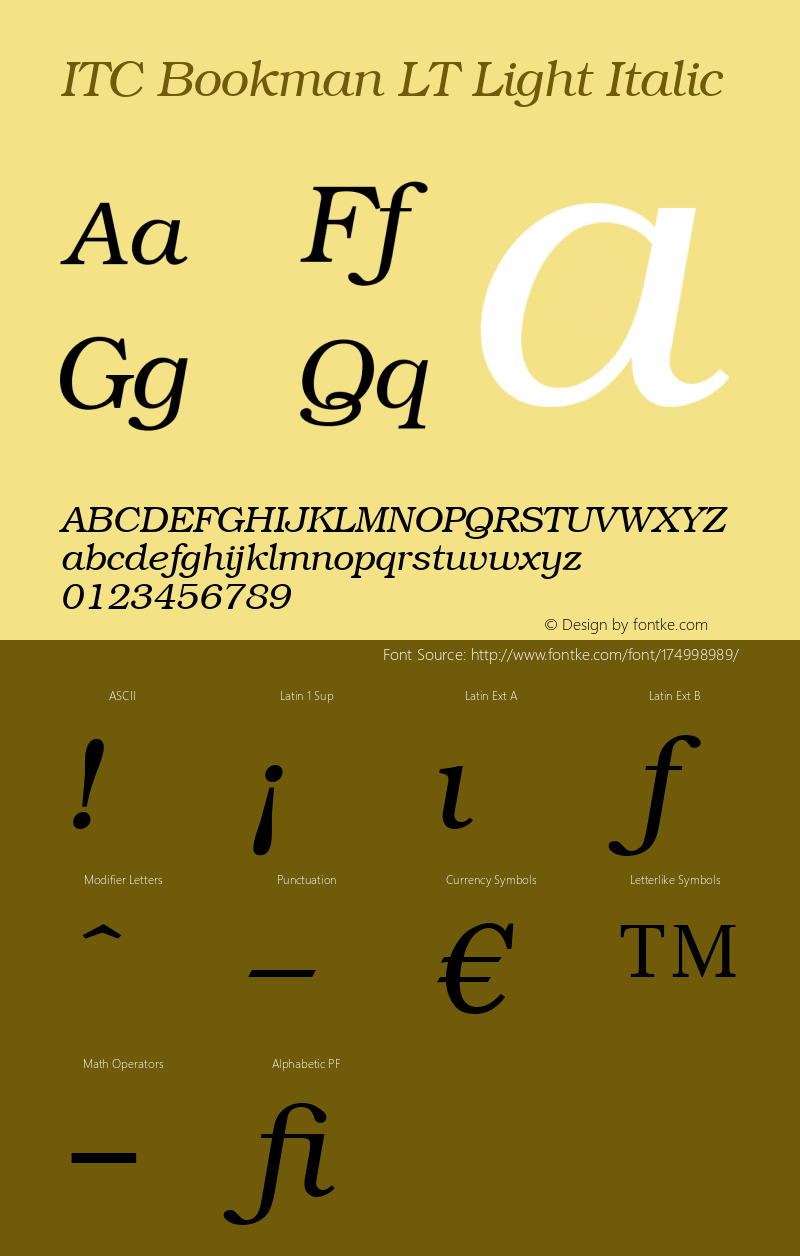 ITC Bookman LT Light Italic 006.000图片样张