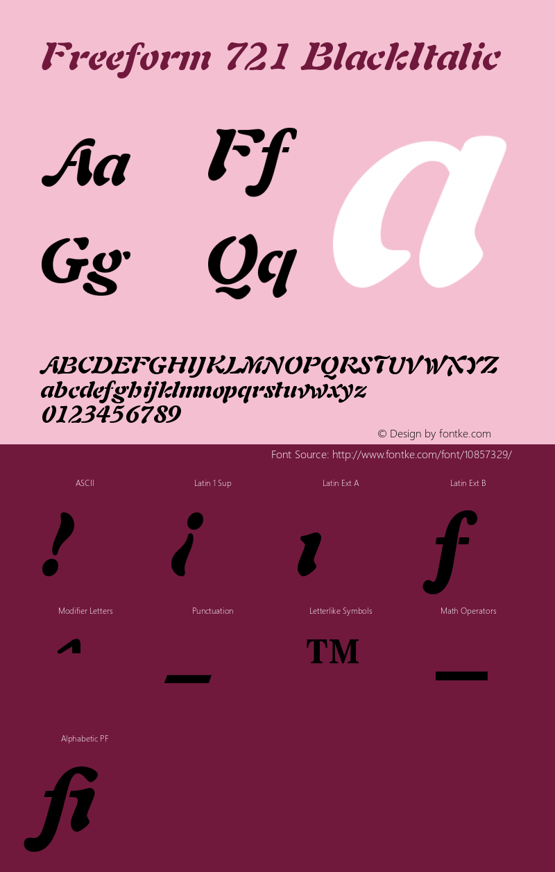 Freeform 721 BlackItalic Version 003.001 Font Sample