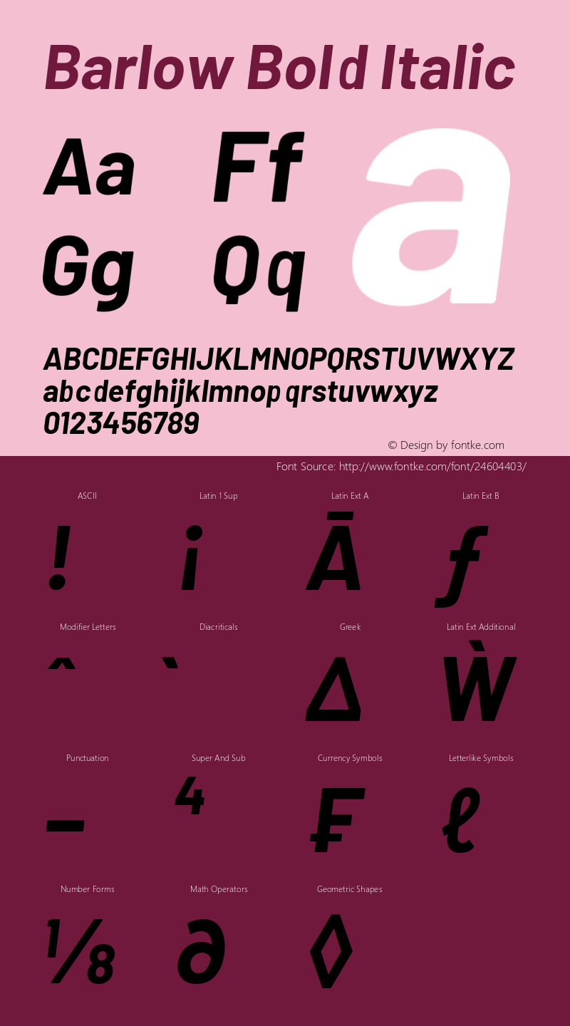 Barlow Bold Italic Version 1.106 Font Sample