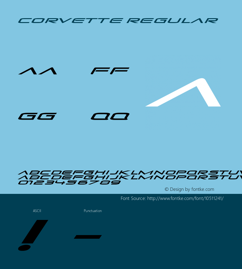 Corvette Regular Macromedia Fontographer 4.1.5 8/27/02 Font Sample
