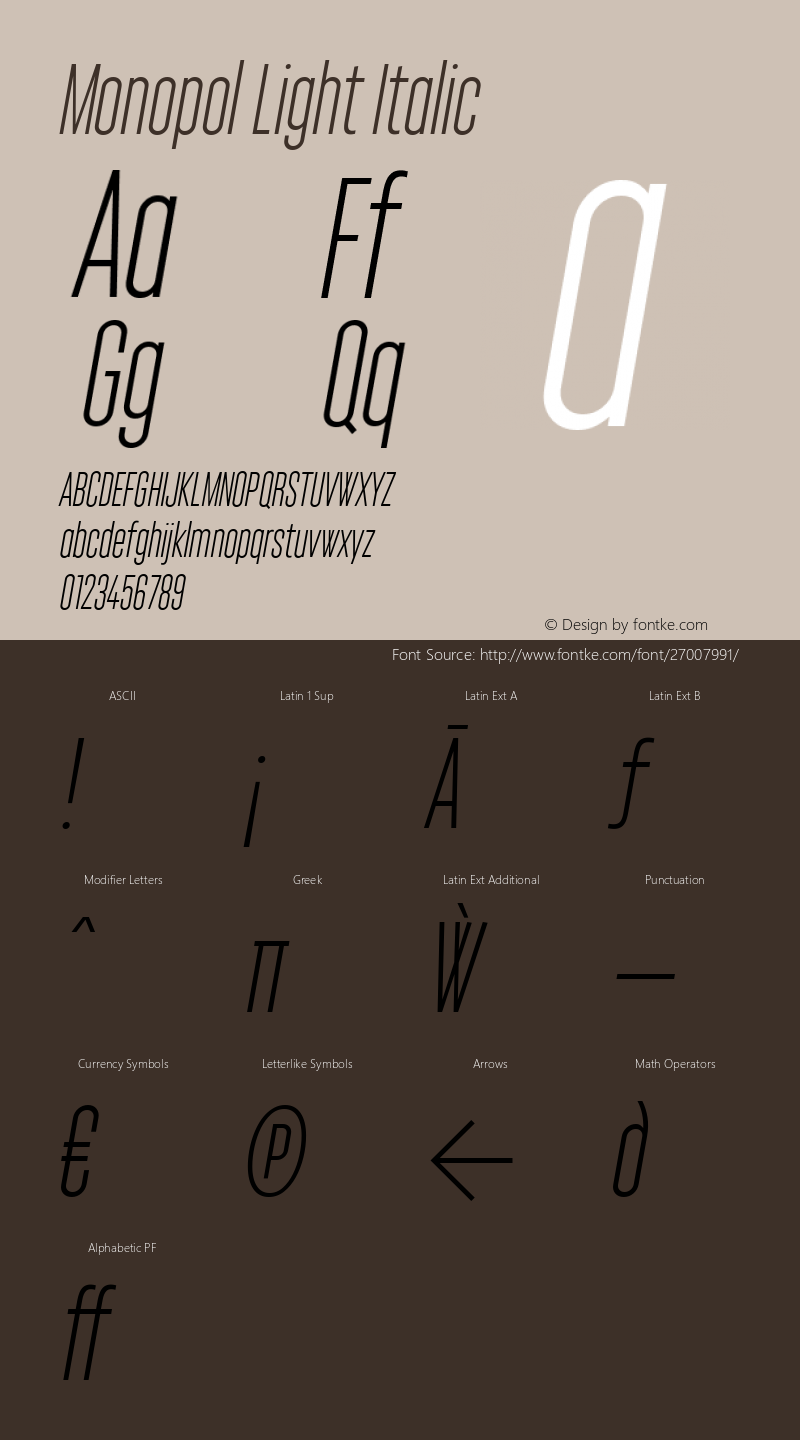 Monopol Light Italic Version 2.000 Font Sample