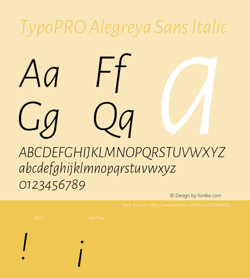 TypoPRO Alegreya Sans Italic Version 1.000;PS 001.000;hotconv 1.0.70;makeotf.lib2.5.58329 DEVELOPMENT Font Sample