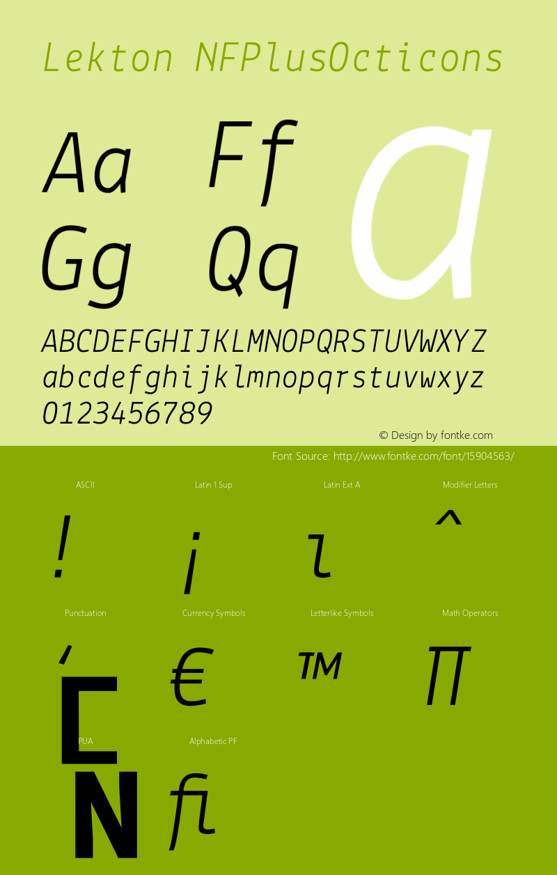 Lekton NFPlusOcticons Version 3.000 Font Sample