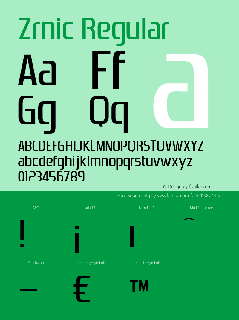 Zrnic Regular Version 3.000 Font Sample