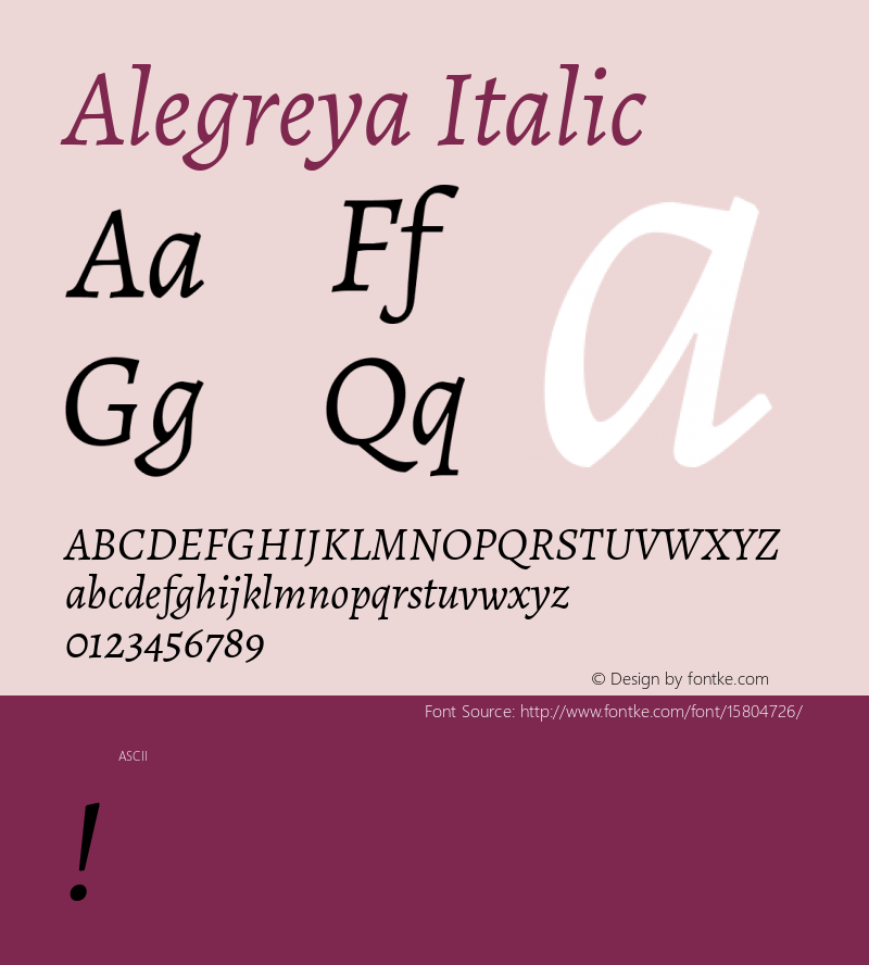 Alegreya Italic Version 1.003; ttfautohint (v1.4.1) Font Sample