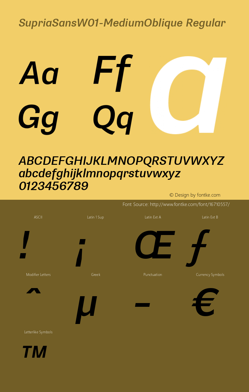 SupriaSansW01-MediumOblique Regular Version 1.00 Font Sample