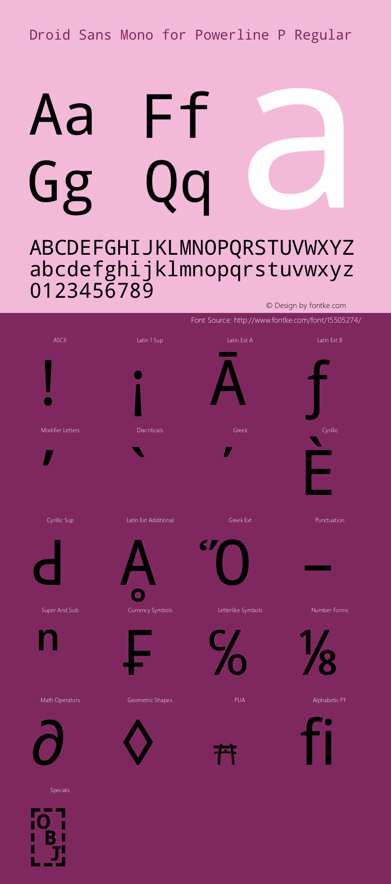 Droid Sans Mono for Powerline P Regular Version 1.00 build 113 Font Sample