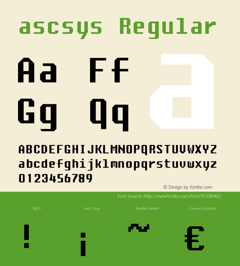 ascsys Regular Version 3.00 February 13, 2005 Font Sample