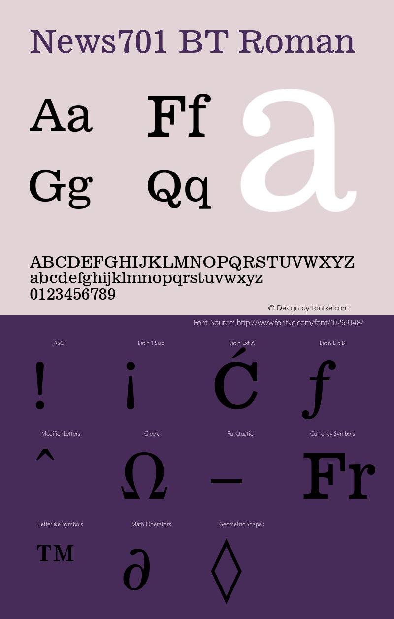 News701 BT Roman mfgpctt-v1.57 Thursday, February 18, 1993 3:43:50 pm (EST) Font Sample