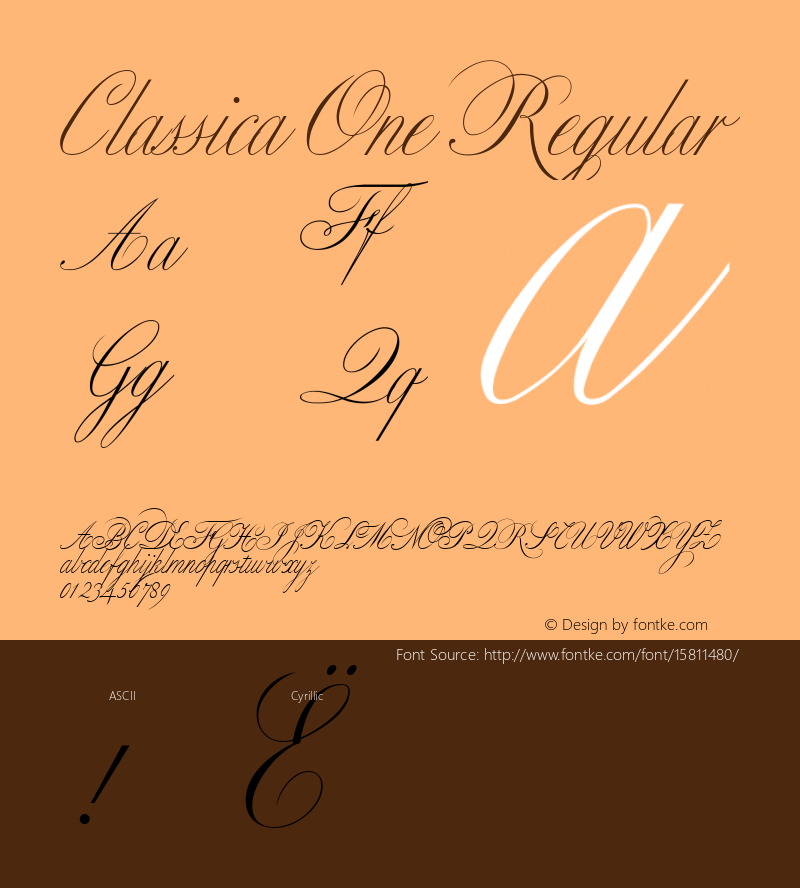 Classica One Regular Version 1.000 2006 initial release; ttfautohint (v1.4.1) Font Sample