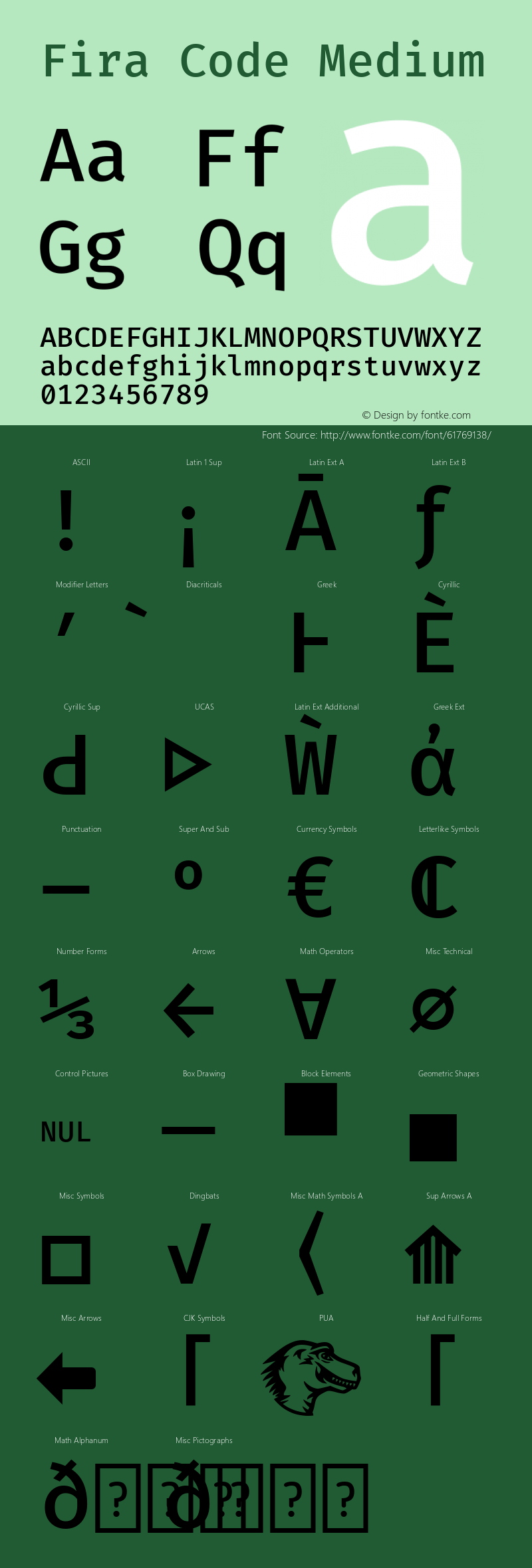 Fira Code Medium Version 3.001 Font Sample