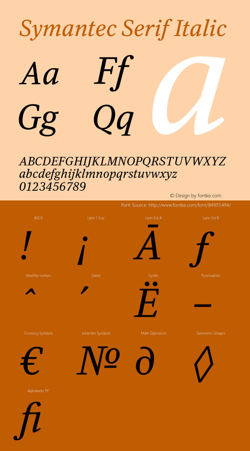 Symantec Serif Italic Version 1.00 Font Sample