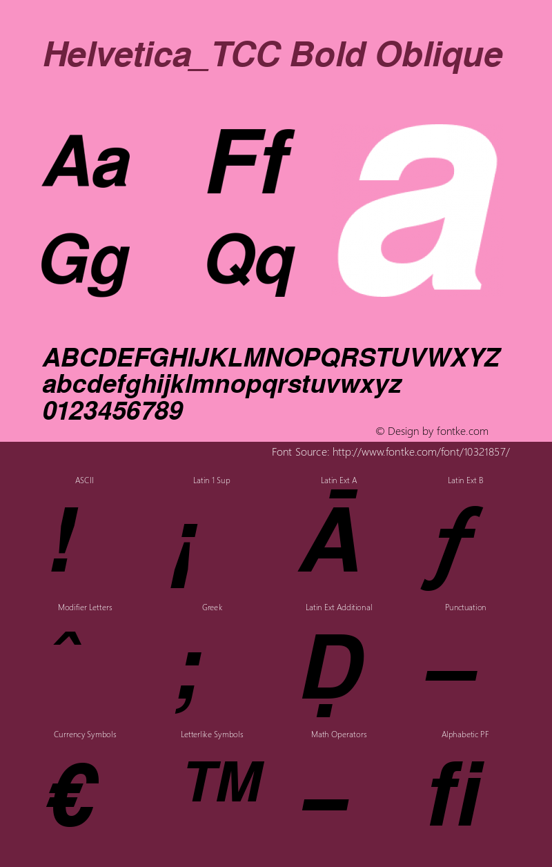 Helvetica_TCC Bold Oblique Version 1.0; 1994; initial release Font Sample