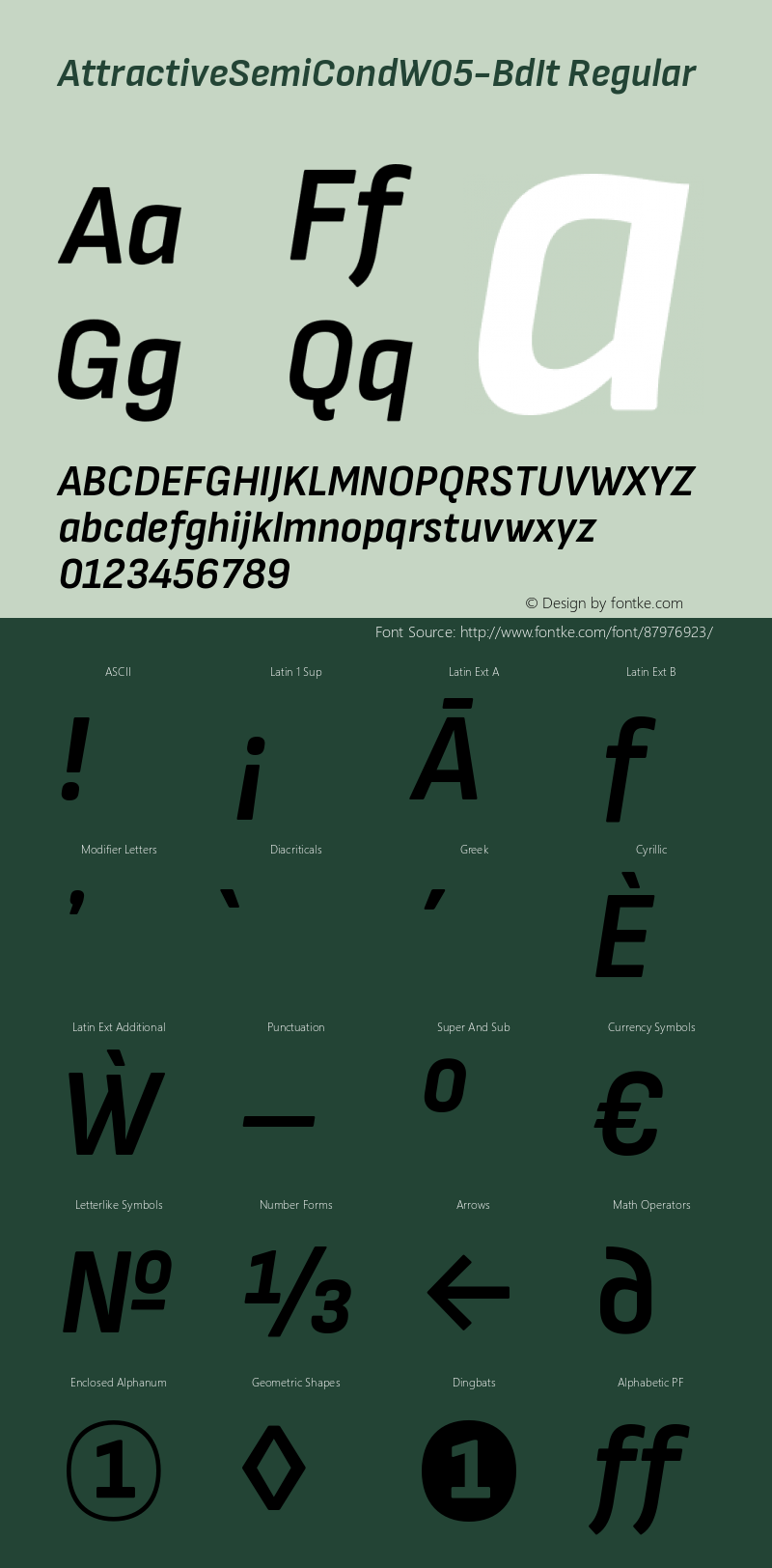 AttractiveSemiCond W05 BoldIt Version 3.001 Font Sample