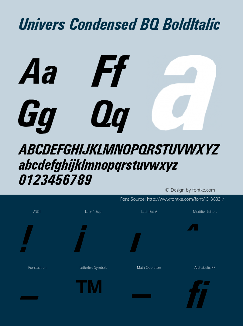 Univers Condensed BQ BoldItalic Version 001.000 Font Sample