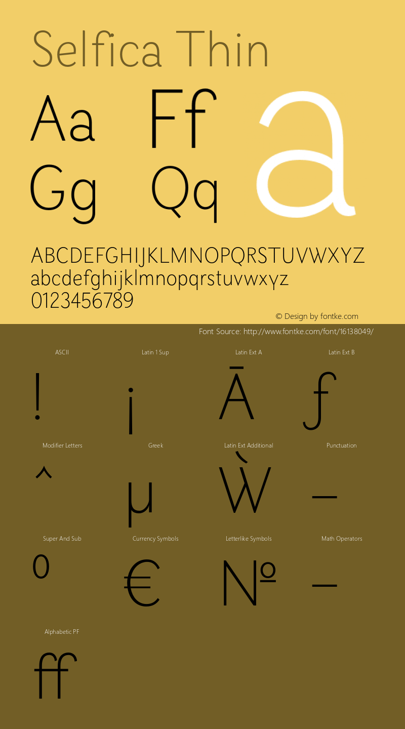 Selfica Thin Version 1.000; initial release Font Sample