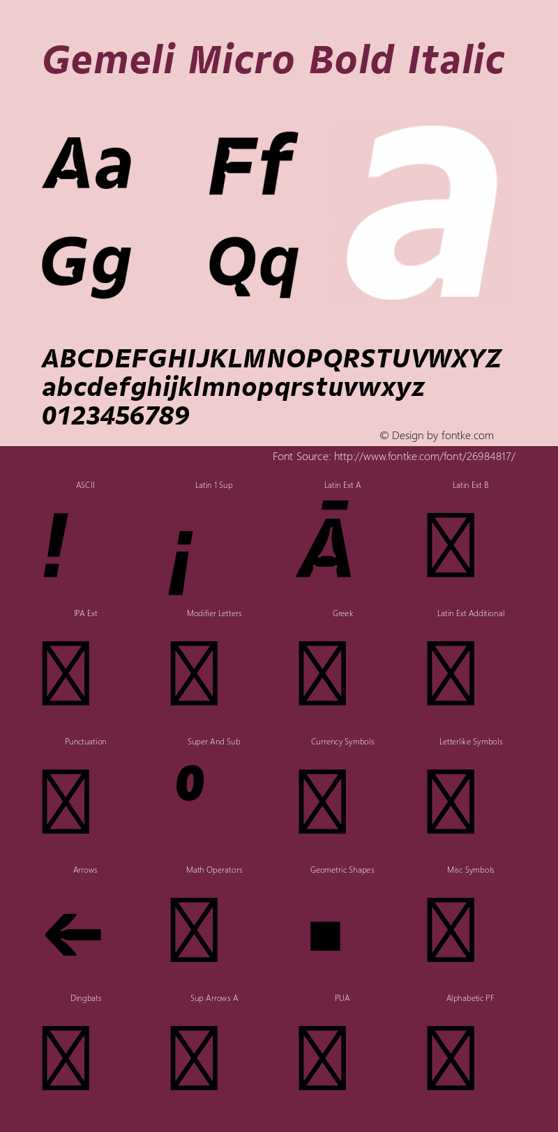 Gemeli Micro Bold Italic Version 1.001;PS 1.1;hotconv 1.0.72;makeotf.lib2.5.5900 Font Sample