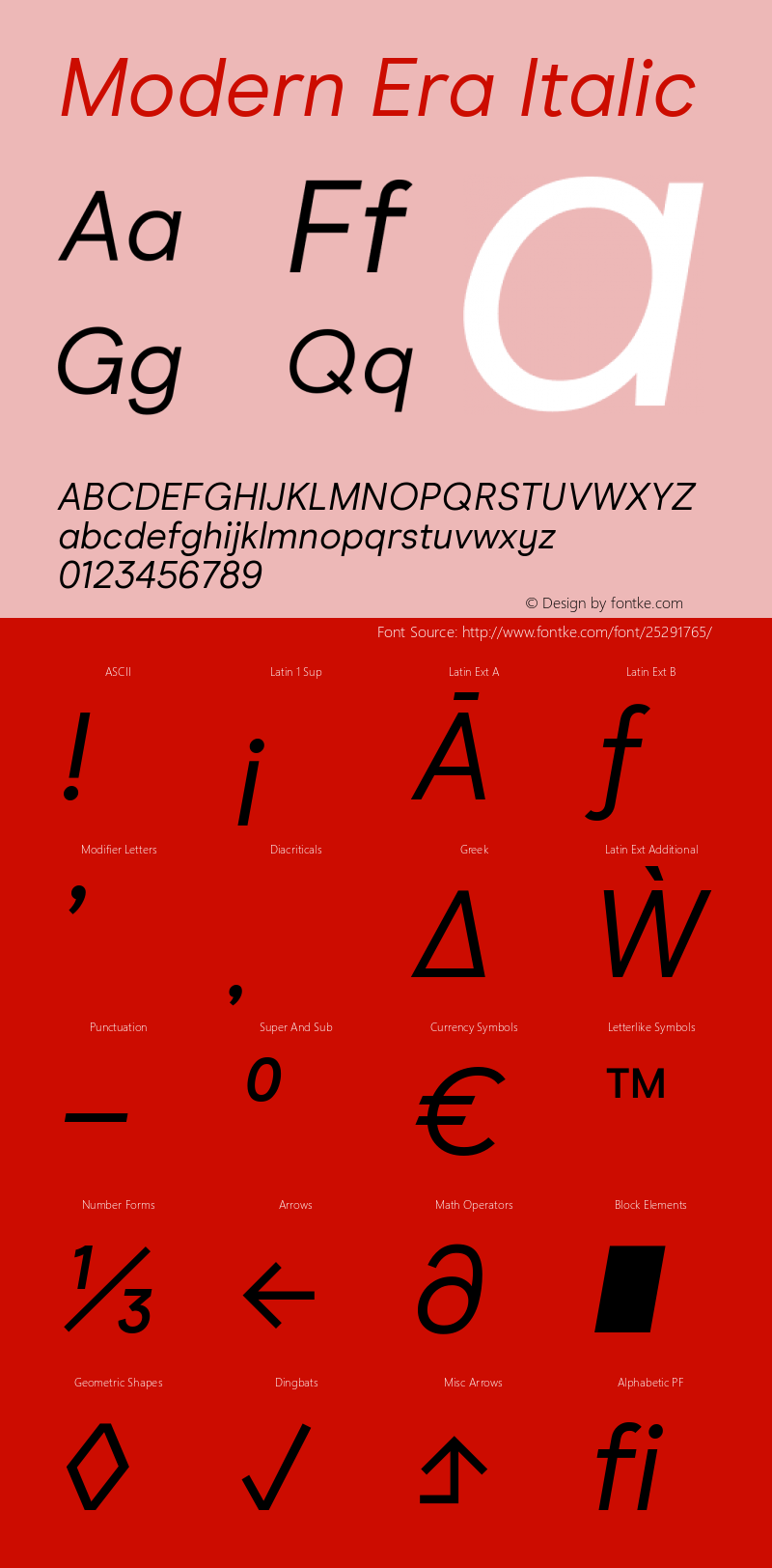 Modern Era Italic Version 2.011 Font Sample