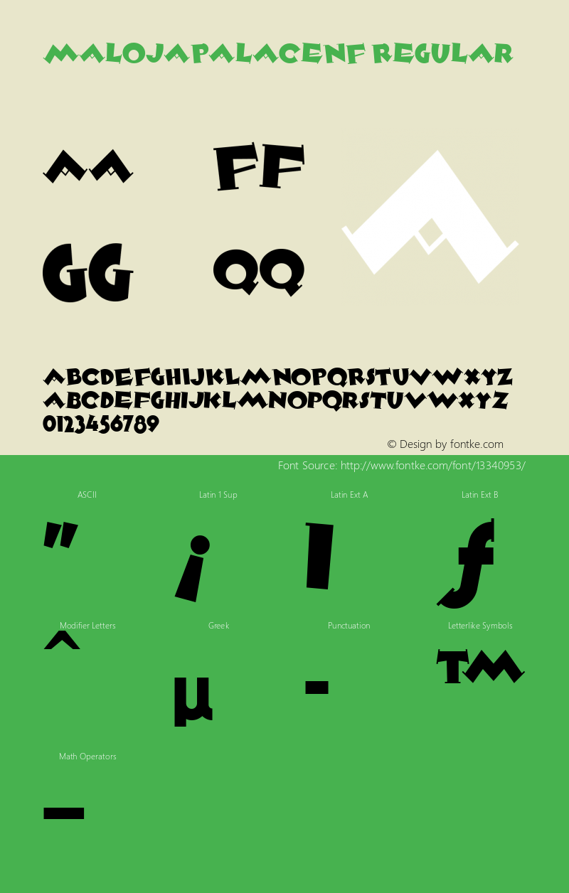 MalojaPalaceNF Regular Macromedia Fontographer 4.1.5 12/4/04 Font Sample