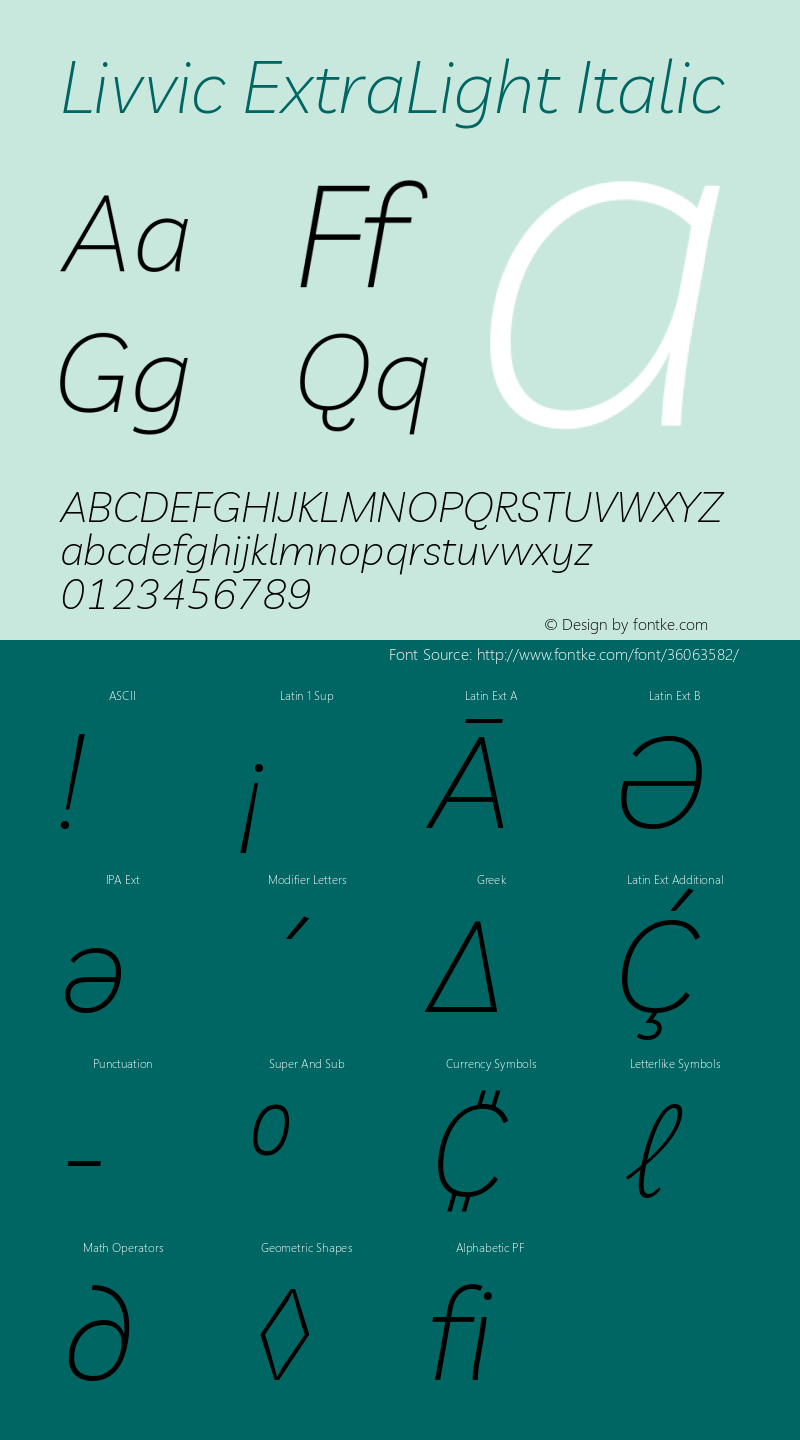 Livvic ExtraLight Italic Version 1.000; ttfautohint (v1.8.2) Font Sample