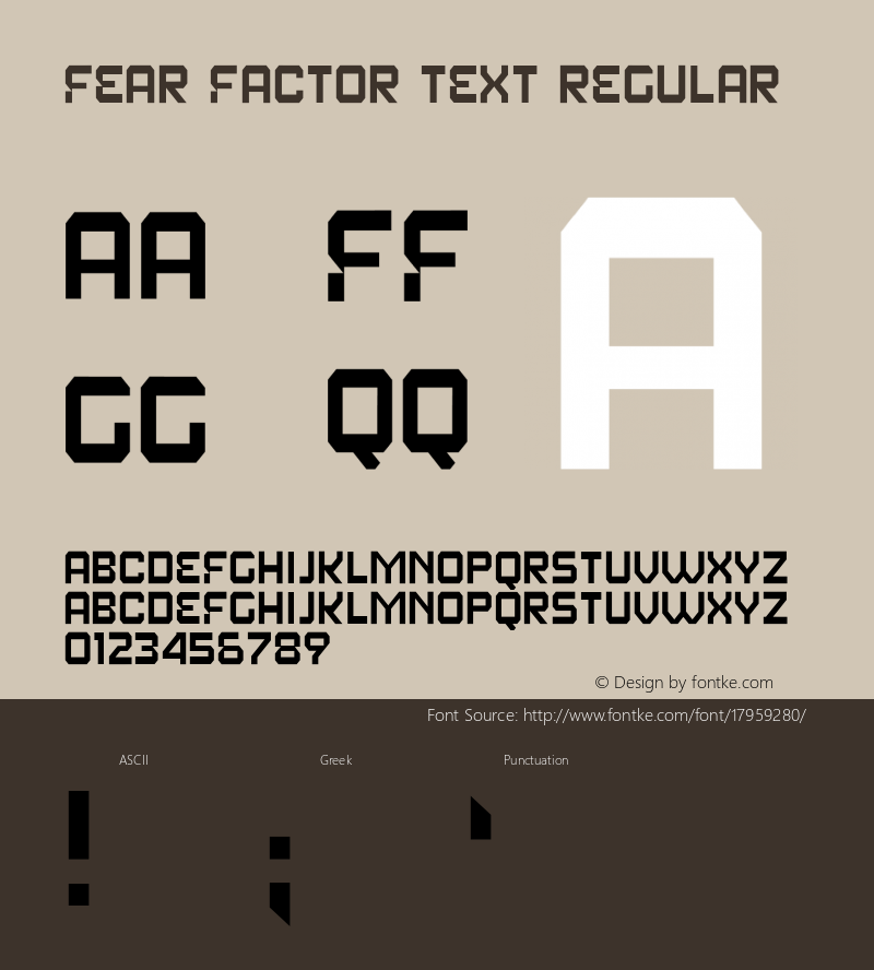 Fear Factor Text Regular 1.0; 02-15-2003 Font Sample