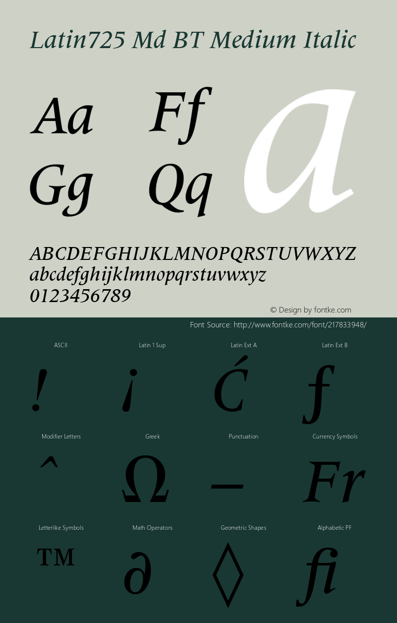 Latin725 Md BT Medium Italic Version 1.01 emb4-OT图片样张