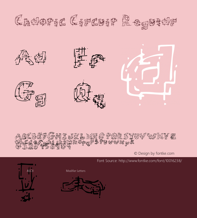 Chaotic Circuit Regular 1998; 1.0, initial release Font Sample
