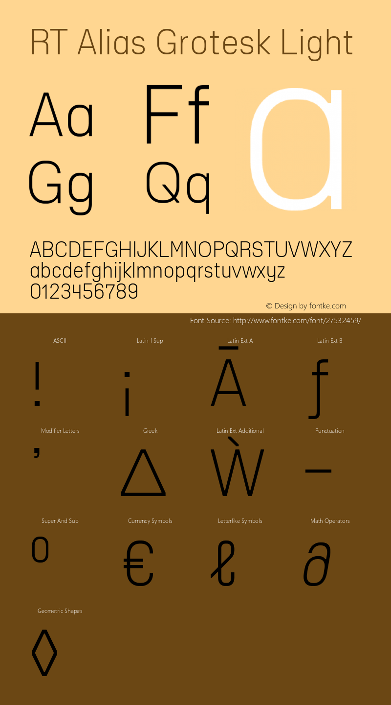 RT Alias Grotesk Light Version 1.000;PS 001.000;hotconv 1.0.88;makeotf.lib2.5.64775 Font Sample