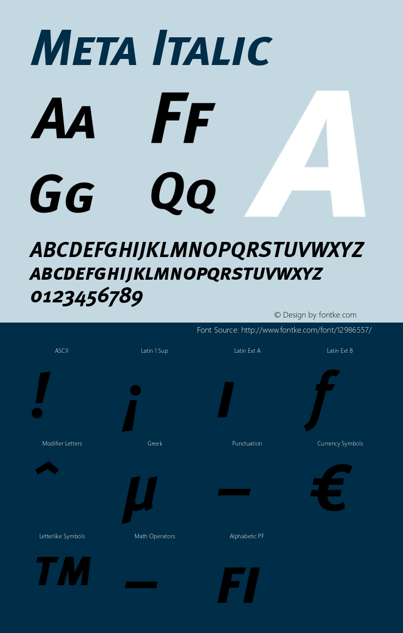 Meta Italic 004.301 Font Sample