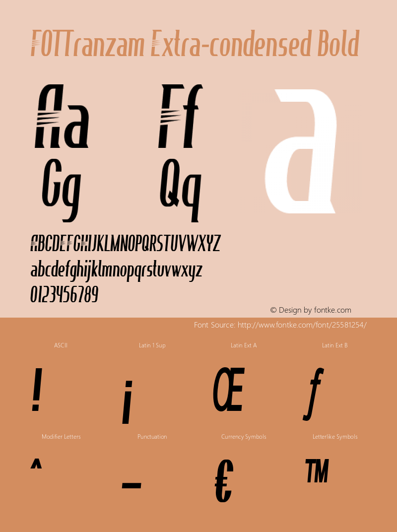 FOTTranzam-ExtracondensedBold Version 1.000 Font Sample