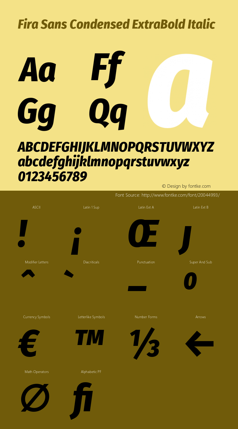 Fira Sans Condensed ExtraBold Italic Version 4.201 Font Sample