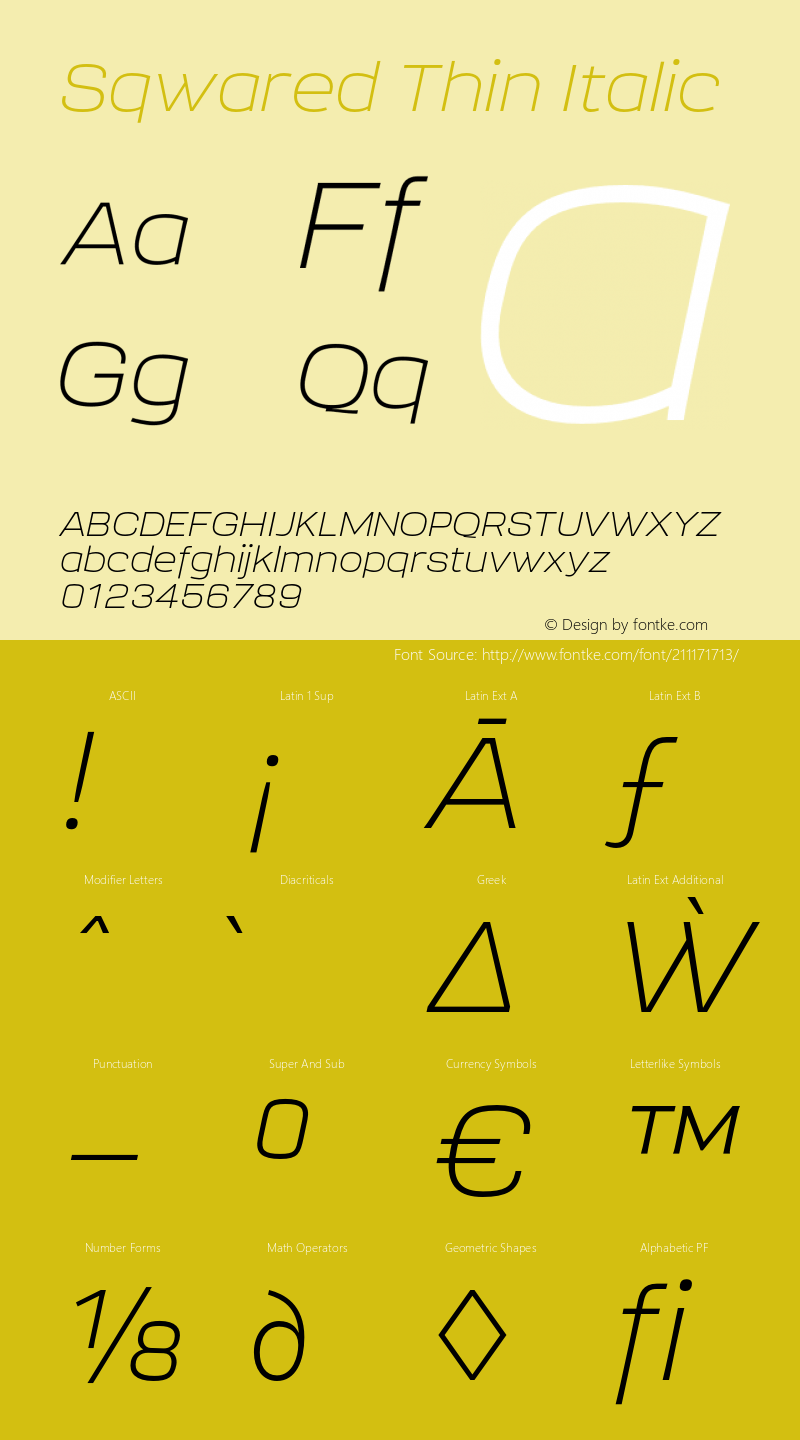 Sqwared Thin Italic Version 1.000;hotconv 1.0.109;makeotfexe 2.5.65596图片样张