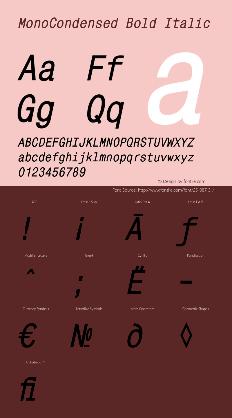 MonoCondensed Bold Italic Version 1.000;PS 001.001;hotconv 1.0.38图片样张
