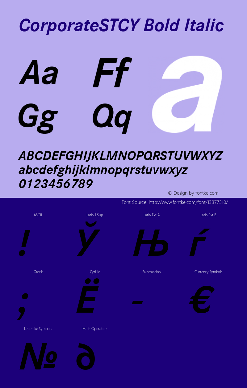 CorporateSTCY Bold Italic Version 1.05 Font Sample