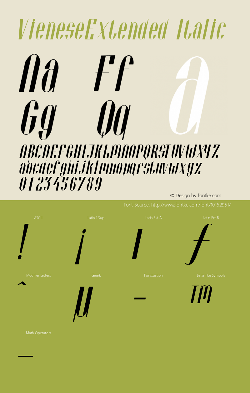 VieneseExtended Italic Rev. 003.000 Font Sample