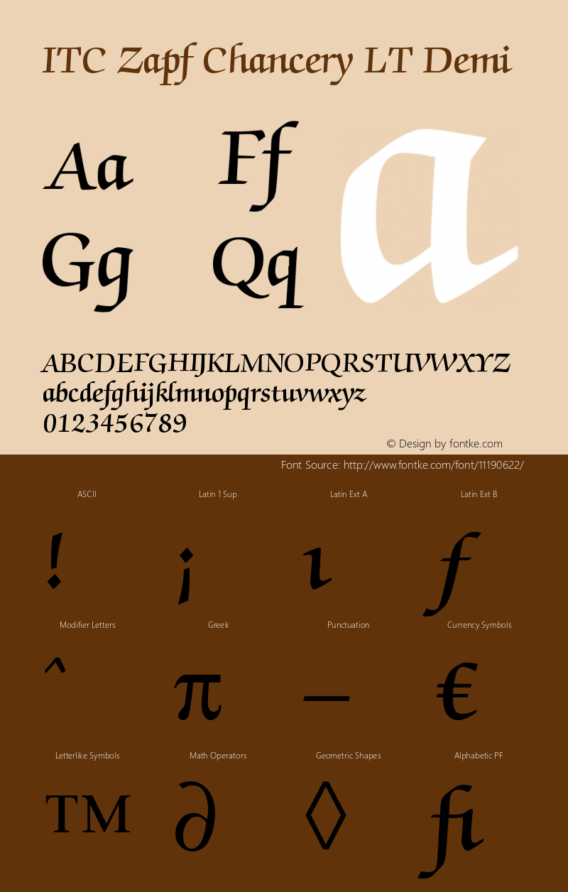 ITC Zapf Chancery LT Demi Version 006.000 Font Sample