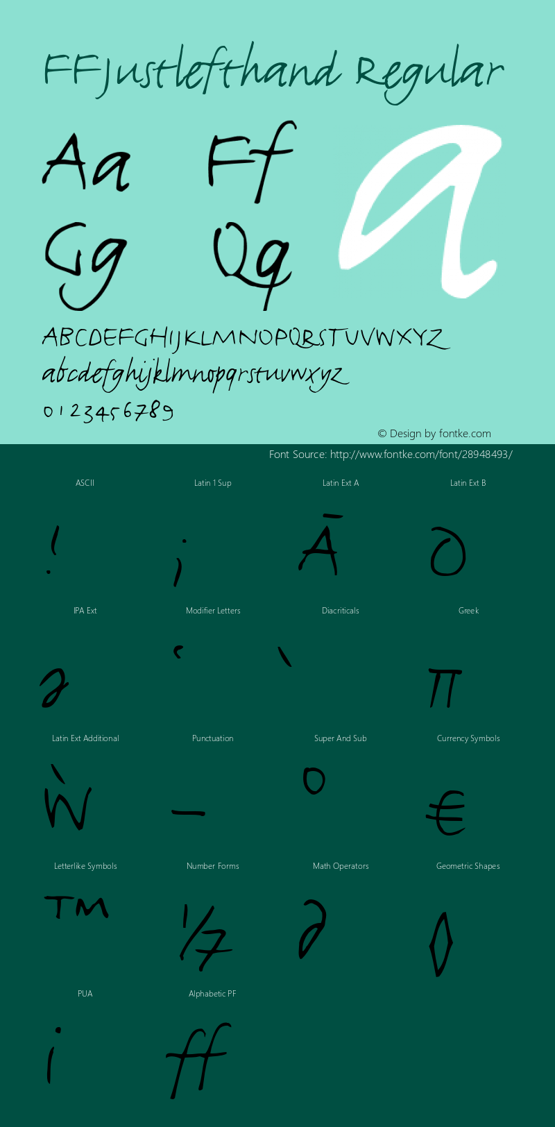 FFJustlefthand Version 7.504 Font Sample