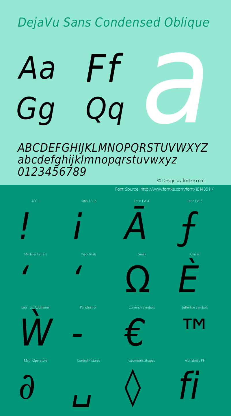 DejaVu Sans Condensed Oblique Version 1.11 Font Sample