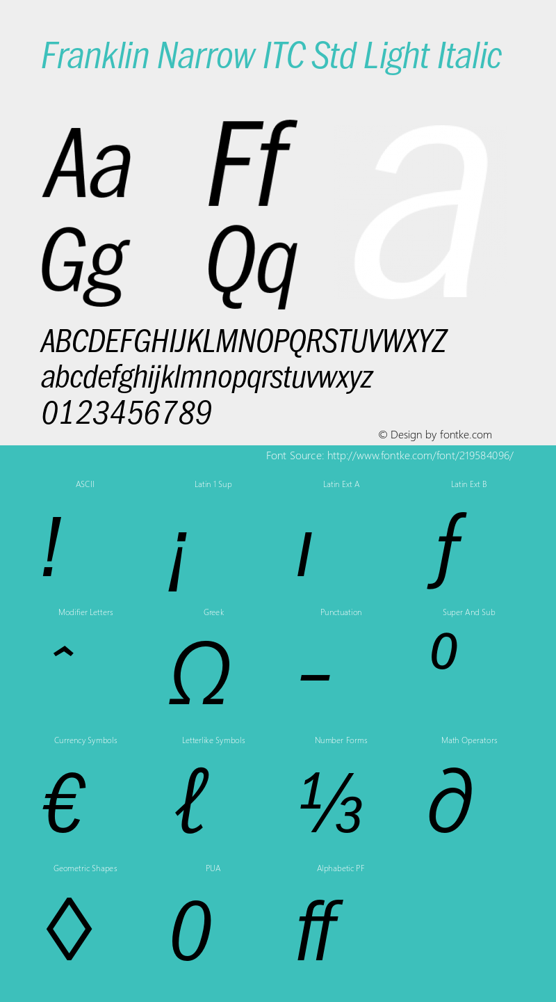 FranklinNarrowITCStd-LightIta Version 1.01图片样张