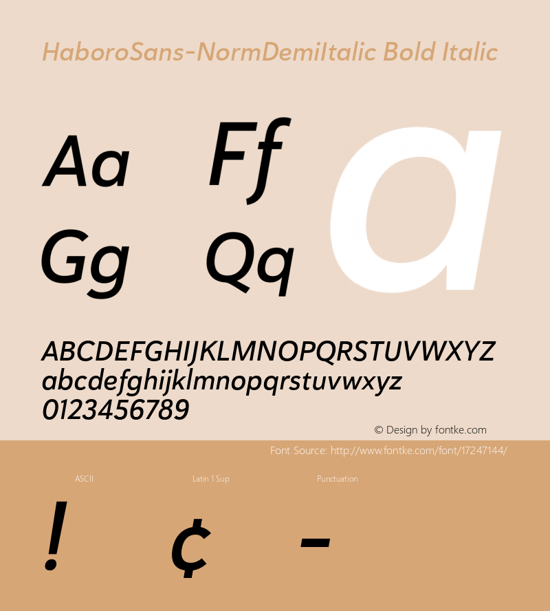 HaboroSans-NormDemiItalic Bold Italic Version 1.0 Font Sample