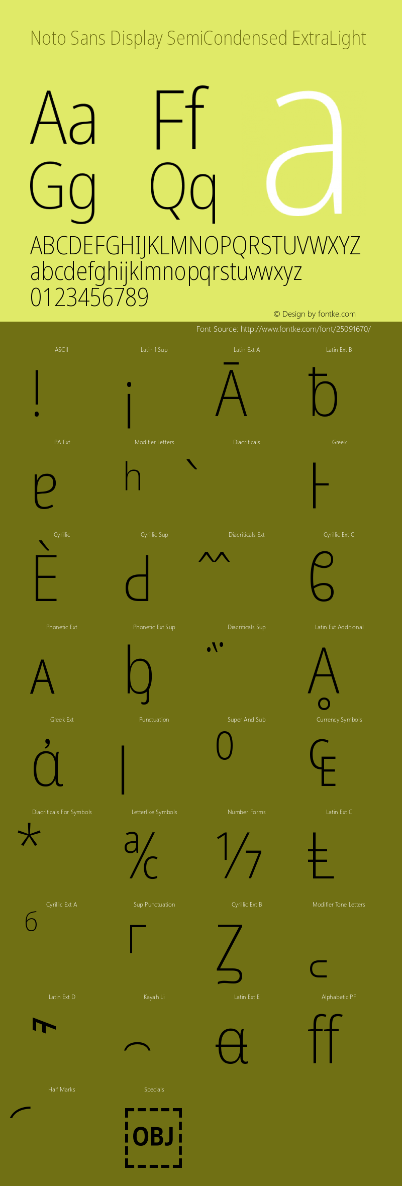 Noto Sans Display SemiCondensed ExtraLight Version 2.000 Font Sample