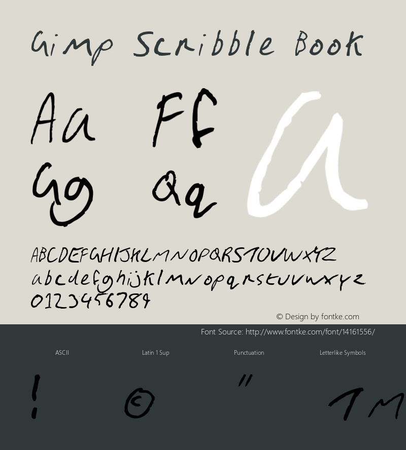 Gimp Scribble Book Version 1.000 Font Sample