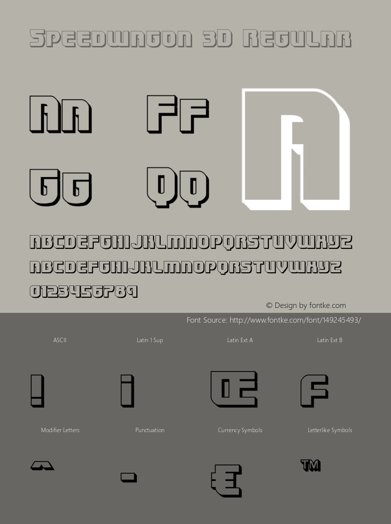 Speedwagon 3D Version 1.0; 2015 Font Sample