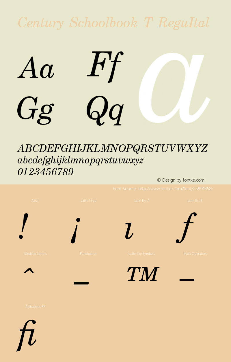 Century Schoolbook T Regular Italic Version 001.005 Font Sample